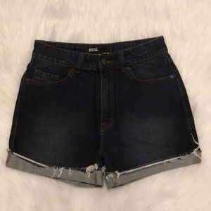 High rise dark blue jean shorts